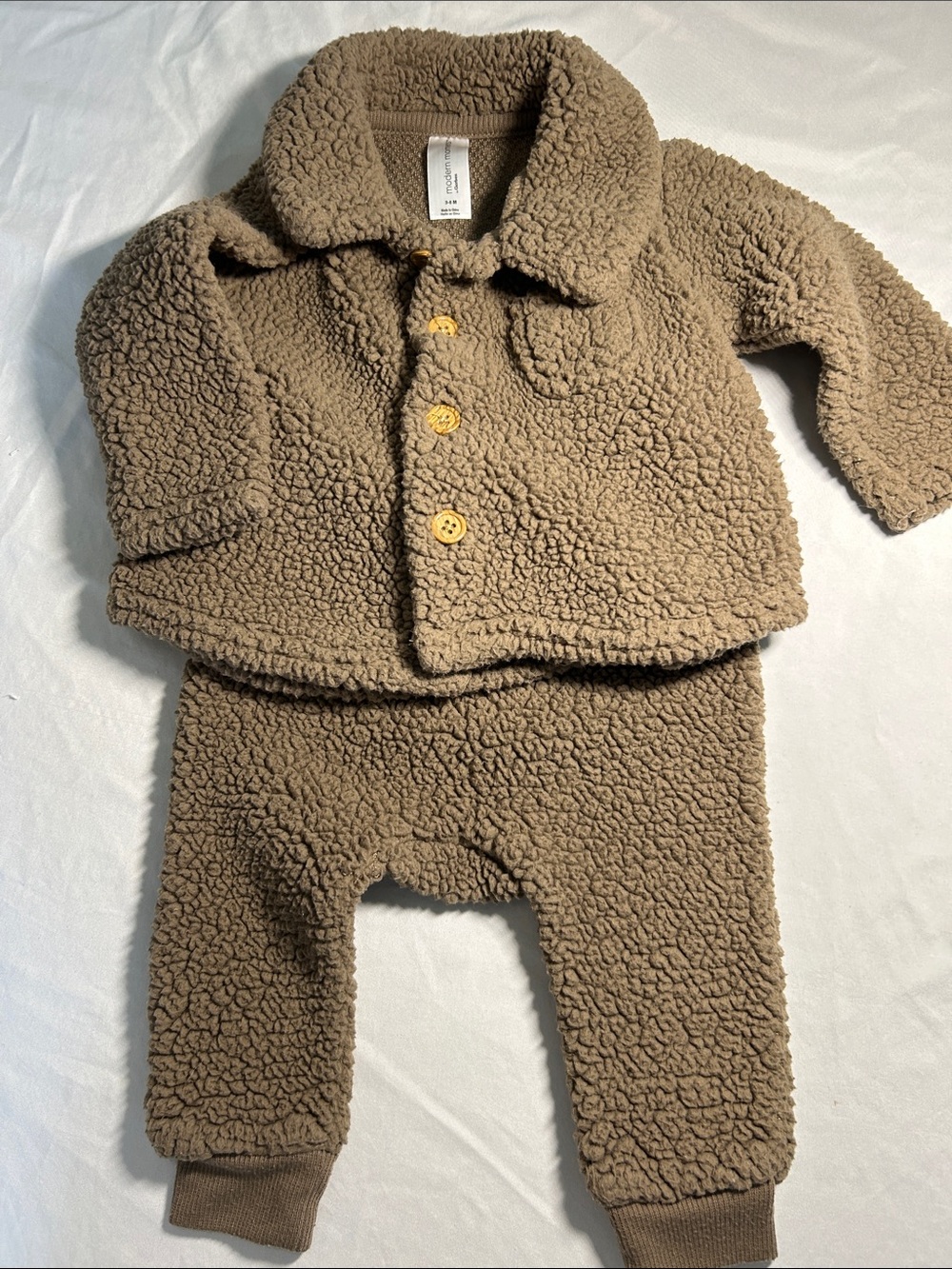 Modern Moments by Gerber Cozy Sherpa Two-Piece Button Down Baby Set — Taupe